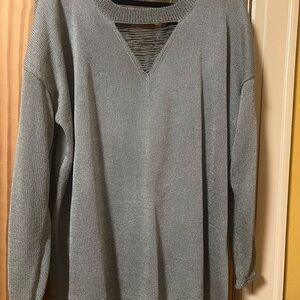 Plus size Lane Bryant Gray Knit Sweater with V-Cut distressed Detail